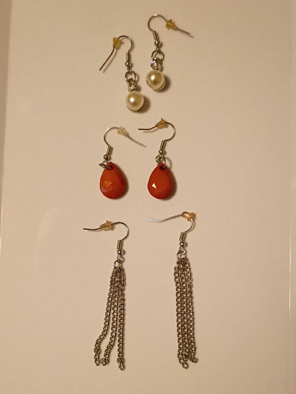 paparazzi Pearl, Orange and Silver Trio Earring Set